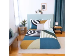 Parure Housse De Couette Réversible Avec Taies D'oreiller 100% Coton 57 Fils Stop : Taille - 220 X 240 Cm