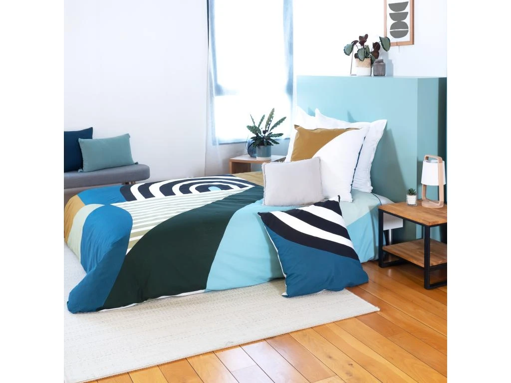 Parure Housse De Couette Réversible Avec Taies D'oreiller 100% Coton 57 Fils Stop : Taille - 220 X 240 Cm 2 Parure Housse De Couette Réversible Avec Taies D'oreiller 100% Coton 57 Fils Stop : Taille - 220 X 240 Cm – Image 2