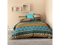 Parure De Lit - Housse De Couette 100% Coton 57 Fils Plume Bleu : Taille - 220 X 240 Cm