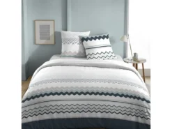 Housse De Couette 240x260 + 2 Taies D'oreiller 63x63 Cm Coton Pino Bleu