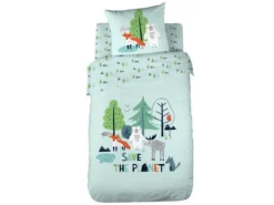 Housse De Couette 140x200 + 1 Taie D'oreiller 63x63 Coton Bio Save The Planet