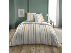 Parure De Lit Housse De Couette Réversible Avec Taies D'oreiller 100% Coton 57 Fils Eve : Taille - 220 X 240 Cm