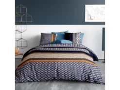 Parure De Lit - Housse De Couette 240x260 Cm Réversible + 2 Taies D'oreiller 100% Percale De Coton 71 Fils Noé