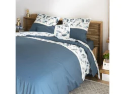 Parure De Lit Housse De Couette Avec Taies D'oreiller 100% Coton 57 Fils Automnia Ocean Blue : Taille - 240 X 260 Cm