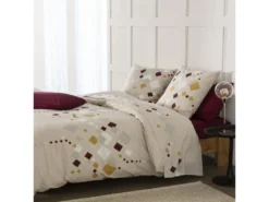 Parure De Lit Housse De Couette Avec Taies D'oreiller 100% Coton 57 Fils Tigy Bordeaux : Taille - 240 X 260 Cm