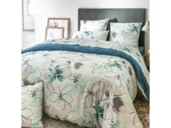 Housse De Couette 220x240 Cm Avec 2 Taies D'oreiller 63x63 Cm Parure De Lit Coton Carmelis Emeraude