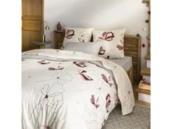 Housse De Couette 220x240 Cm Avec 2 Taies D'oreiller 63x63 Cm Parure De Lit Coton Vinus Perle