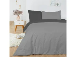 Housse De Couette 240x260 + 2 Taies D'oreiller 63x63 Cm Coton Grisclair_Anthracite
