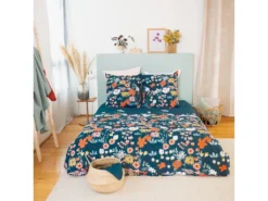 Parure Housse De Couette Réversible Avec Taies D'oreiller 100% Coton 57 Fils Erofle : Taille - 220 X 240 Cm