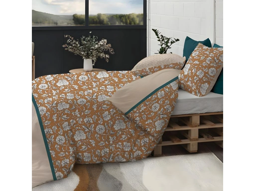 Housse De Couette Réversible 220x240 Cm + 2 Taies D'oreiller 65x65 Cm Coton Loni 1 Housse De Couette Réversible 220x240 Cm + 2 Taies D'oreiller 65x65 Cm Coton Loni