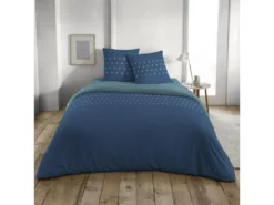 Parure De Lit Housse De Couette Avec Taies D'oreiller 100% Coton 57 Fils Ming Dark Blue : Taille - 240 X 260 Cm