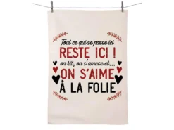 Torchon En Coton Décoré - Ici On S'aime