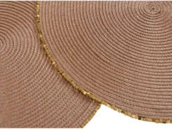 Lot De 8 Sets De Table Ronds Avec Bordures En Perles - D. 38 Cm - Marron Et Doré - BALISTA -Herman Miller Magasin linge de table 12566289