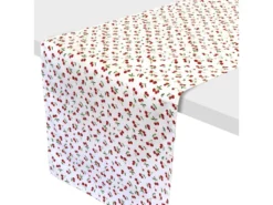 Chemin De Table Enduit 45x150 Cm CERISES Blanc