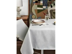 Nappe Anti Tache Rectangulaire "Paillette" 145 X 300 Cm (8 à 12 Couverts) - Couleur: Blanc
