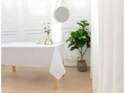 Nappe Anti Tache Rectangulaire "Stella" Effet Métal 145 X 240 Cm (6 à 10 Couverts) - Couleur: Blanc