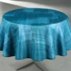 Nappe Antitache Imprimée Géo Ronde 160 Cm - Couleur: Bleu Paon