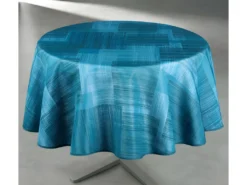Nappe Antitache Imprimée Géo Ronde 160 Cm - Couleur: Bleu Paon