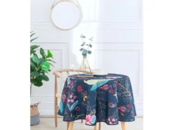 Nappe Anti Tache Ronde "Colibri" 160 Cm (4 à 6 Couverts) - Couleur: Pétrole