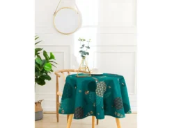 Nappe Anti Tache Ronde "Vickye" 160 Cm (4 à 6 Couverts) - Couleur: Bleu Paon