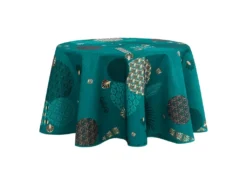 Nappe Anti Tache Ronde "Vickye" 160 Cm (4 à 6 Couverts) - Couleur: Bleu Paon -Herman Miller Magasin linge de table 13681695