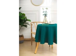 Nappe Anti Tache Unie Bleu Paon Ronde 160 Cm