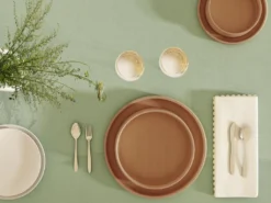 Lot De 4 Serviettes De Table En Coton - 45 X 45 Cm - Blanc - Bordure Beige - LOANIA -Herman Miller Magasin linge de table 14291029