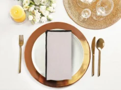 Ensemble Nappe + 4 Serviettes De Table En Lin Et Coton - Bordure Noire - Taupe - 170 X 250 Cm - BORINA -Herman Miller Magasin linge de table 14455557