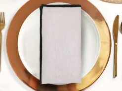 Ensemble Nappe + 4 Serviettes De Table En Lin Et Coton - Bordure Noire - Taupe - 170 X 300 Cm - BORINA -Herman Miller Magasin linge de table 14455603