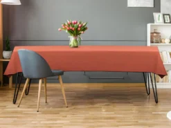 Ensemble Nappe + 4 Serviettes De Table En Lin Et Coton - Bordure Noire - Terracotta - 170 X 170 Cm - BORINA -Herman Miller Magasin linge de table 14455655