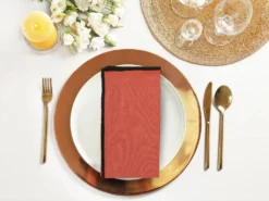 Ensemble Nappe + 4 Serviettes De Table En Lin Et Coton - Bordure Noire - Terracotta - 170 X 300 Cm - BORINA -Herman Miller Magasin linge de table 14455719