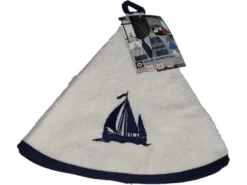 Essuie Mains Torchon Rond 60 Cm Brode Bateau Blanc