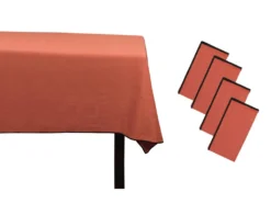 Ensemble Nappe + 4 Serviettes De Table En Lin Et Coton - Bordure Noire - Terracotta - 170 X 250 Cm - BORINA