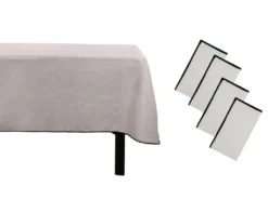 Ensemble Nappe + 4 Serviettes De Table En Lin Et Coton - Bordure Noire - Taupe - 170 X 300 Cm - BORINA