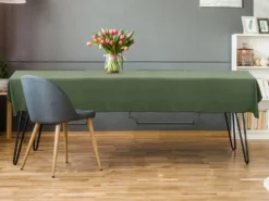 Ensemble Nappe + 4 Serviettes De Table En Lin Et Coton - Bordure Noire - Kaki - 170 X 300 Cm - BORINA -Herman Miller Magasin linge de table 14802905