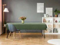 Ensemble Nappe + 4 Serviettes De Table En Lin Et Coton - Bordure Noire - Kaki - 170 X 300 Cm - BORINA -Herman Miller Magasin linge de table 14802907