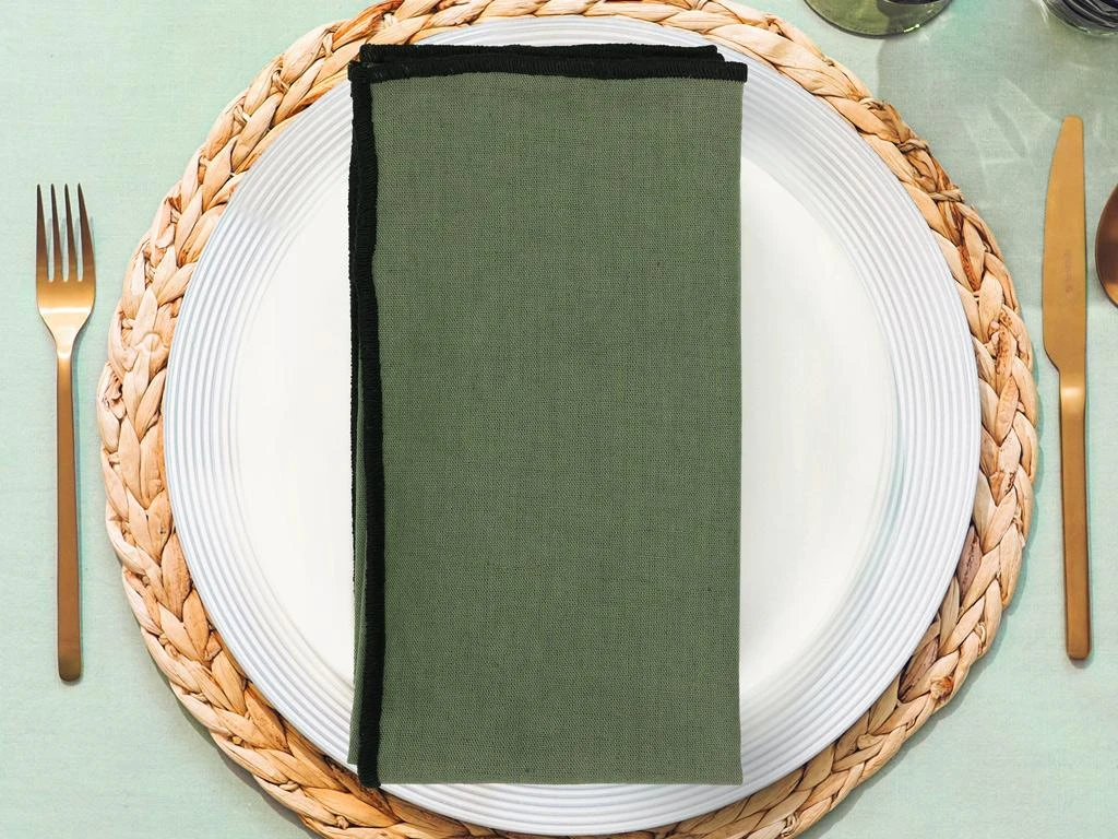 Ensemble Nappe + 4 Serviettes De Table En Lin Et Coton - Bordure Noire - Kaki - 170 X 170 Cm - BORINA 9 Ensemble Nappe + 4 Serviettes De Table En Lin Et Coton - Bordure Noire - Kaki - 170 X 170 Cm - BORINA – Image 9