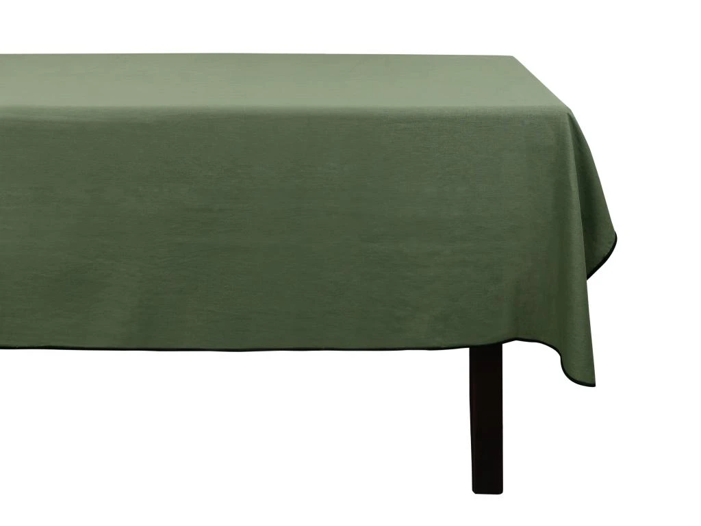 Ensemble Nappe + 4 Serviettes De Table En Lin Et Coton - Bordure Noire - Kaki - 170 X 170 Cm - BORINA 2 Ensemble Nappe + 4 Serviettes De Table En Lin Et Coton - Bordure Noire - Kaki - 170 X 170 Cm - BORINA – Image 2