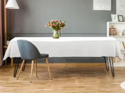 Ensemble Nappe + 4 Serviettes De Table En Lin Et Coton - Bordure Noire - Blanc- 170 X 300 Cm - BORINA -Herman Miller Magasin linge de table 14803173