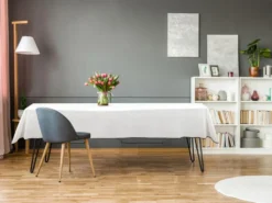 Ensemble Nappe + 4 Serviettes De Table En Lin Et Coton - Bordure Noire - Blanc- 170 X 250 Cm - BORINA -Herman Miller Magasin linge de table 14803469