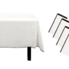 Ensemble Nappe + 4 Serviettes De Table En Lin Et Coton - Bordure Noire - Blanc- 170 X 250 Cm - BORINA