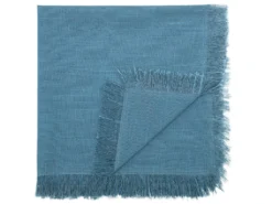 Ensemble Nappe + 4 Serviettes De Table à Franges - Coton - Bleu - 140 X 240 Cm - POLA -Herman Miller Magasin linge de table 15072505