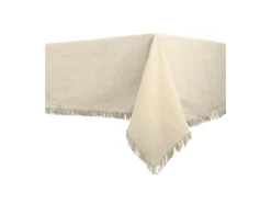 Ensemble Nappe + 4 Serviettes De Table à Franges - Coton - Beige - 140 X 240 Cm - POLA -Herman Miller Magasin linge de table 15072643