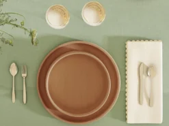 Ensemble Nappe + 4 Serviettes De Table En Coton - Bordure Beige - Blanc - 140 X 240 Cm - LOANIA -Herman Miller Magasin linge de table 15079213