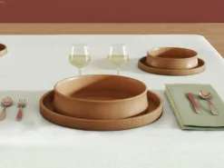 Ensemble Nappe + 4 Serviettes De Table En Coton - Bordure Beige - Blanc - 140 X 240 Cm - LOANIA -Herman Miller Magasin linge de table 15079217