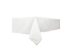 Ensemble Nappe + 4 Serviettes De Table En Coton - Bordure Beige - Blanc - 140 X 240 Cm - LOANIA -Herman Miller Magasin linge de table 15079221