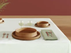 Ensemble Nappe + 4 Serviettes De Table En Coton - Bordure Beige - Blanc - 140 X 240 Cm - LOANIA -Herman Miller Magasin linge de table 15079223