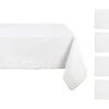 Ensemble Nappe + 4 Serviettes De Table En Coton - Bordure Beige - Blanc - 140 X 240 Cm - LOANIA