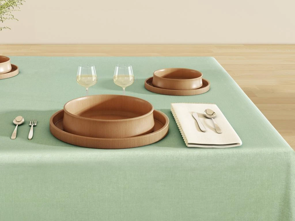 Ensemble Nappe + 4 Serviettes De Table En Coton - Bordure Beige - Vert - 140 X 240 Cm - LOANIA 4 Ensemble Nappe + 4 Serviettes De Table En Coton - Bordure Beige - Vert - 140 X 240 Cm - LOANIA – Image 4