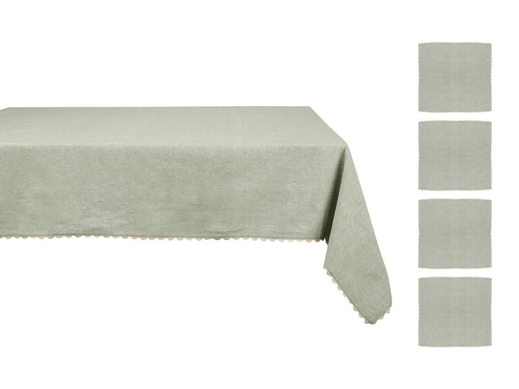 Ensemble Nappe + 4 Serviettes De Table En Coton - Bordure Beige - Vert - 140 X 240 Cm - LOANIA 1 Ensemble Nappe + 4 Serviettes De Table En Coton - Bordure Beige - Vert - 140 X 240 Cm - LOANIA